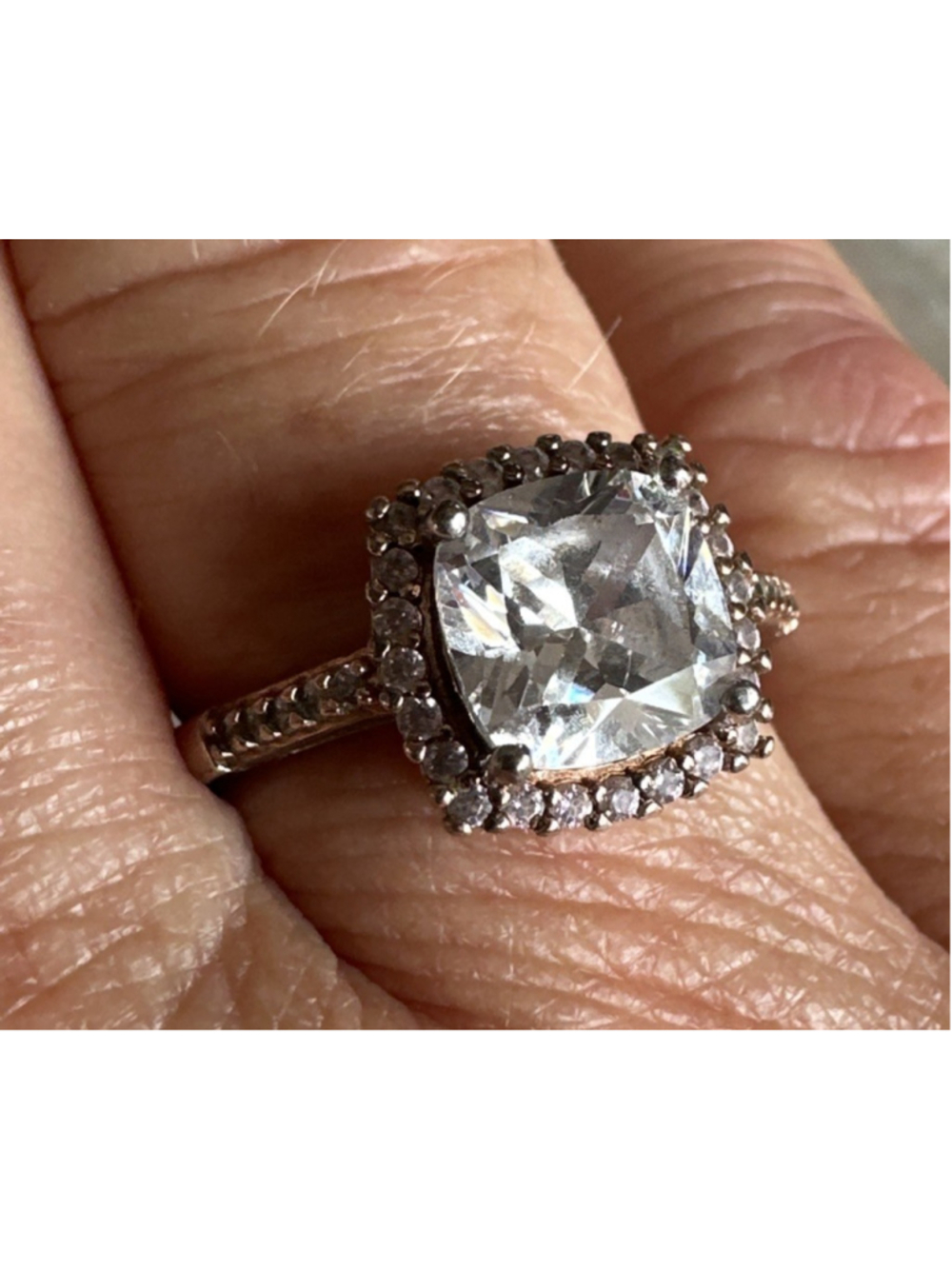 2Ct CZ Square Cut Zirconia Sz9 Ring Sim Diamond WhiteGold SilverTn Rhodium Plate